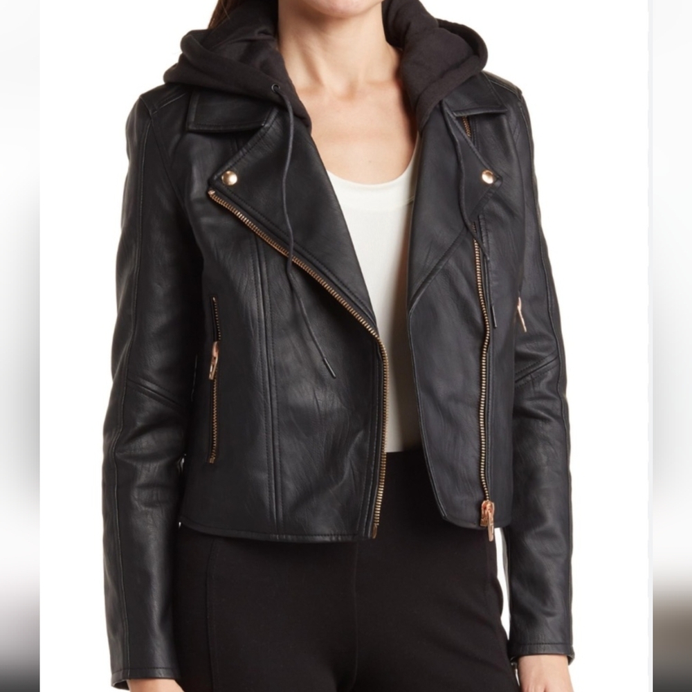 Blank NYC Faux Leather Jacket w removable hood